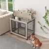 Furniture Style Dog Crate Side Table on Wheels with Double Doors and Lift Top. - Grey