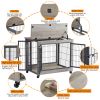 Furniture Style Dog Crate Side Table on Wheels with Double Doors and Lift Top. - Grey