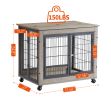 Furniture Style Dog Crate Side Table on Wheels with Double Doors and Lift Top. - Grey